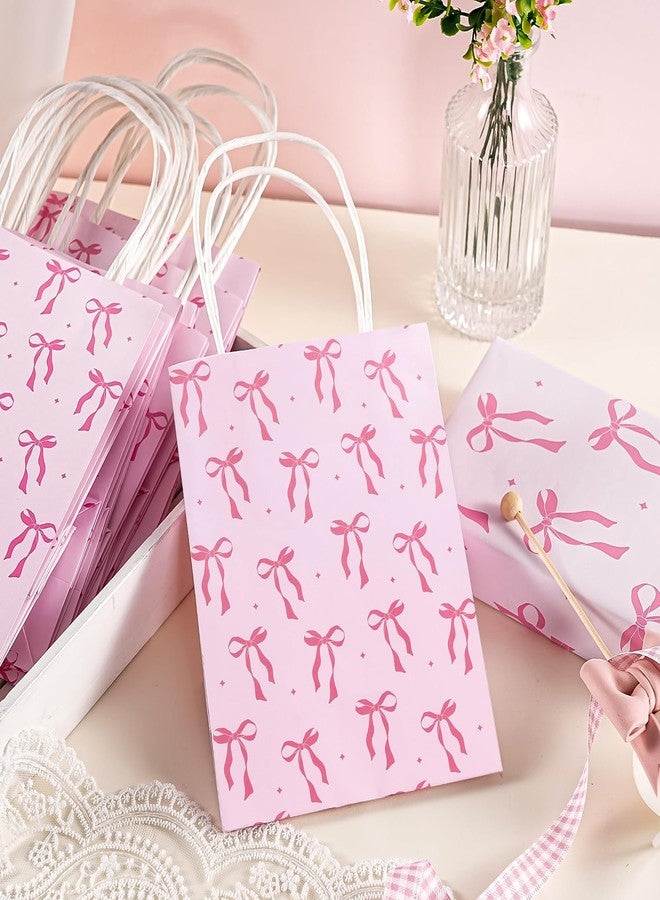 WRAPAHOLIC 12 Pack 7" Small Kraft Pink Bow Paper Gift Bags - Pink Ribbon Bow Gift Bags for Girls Birthday, Baby Shower, Wedding, Bridal Shower - Image 5